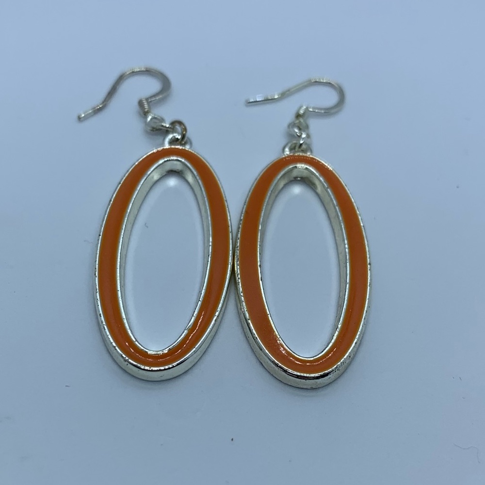 Orange and Silver Tone Oval Dangle Earrings ( 3 for $15 )
